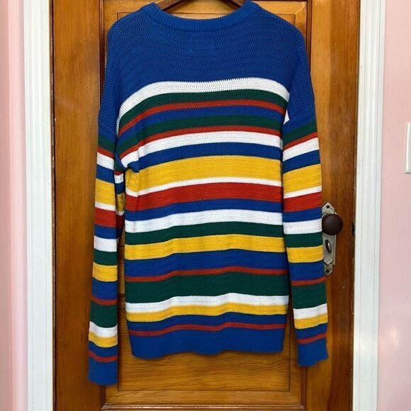 Topman Colorful Blue White Yellow Striped Crewneck Sweater Men’s Medium - Picture 5 of 6